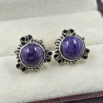 Charoite 925 Sterling Silver Stud Earring (REXT60-97)