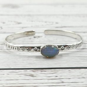 Ethiopian Opal Southwest Etched 925 Silver Cuff Bangle (RSB2-165)