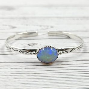 Ethiopian Opal Southwest Etched 925 Silver Cuff Bangle (RSB2-164)