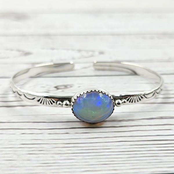 Ethiopian Opal Southwest Etched 925 Silver Cuff Bangle (RSB2-164)