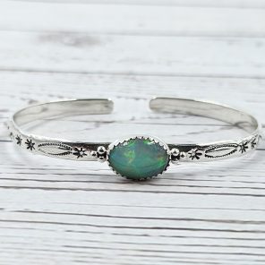 Ethiopian Opal Southwest Etched 925 Silver Cuff Bangle (RSB2-163)