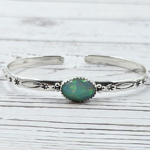 Ethiopian Opal Southwest Etched 925 Silver Cuff Bangle (RSB2-163)