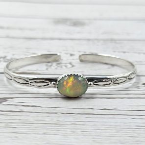Ethiopian Opal Southwest Etched 925 Silver Cuff Bangle (RSB2-162)