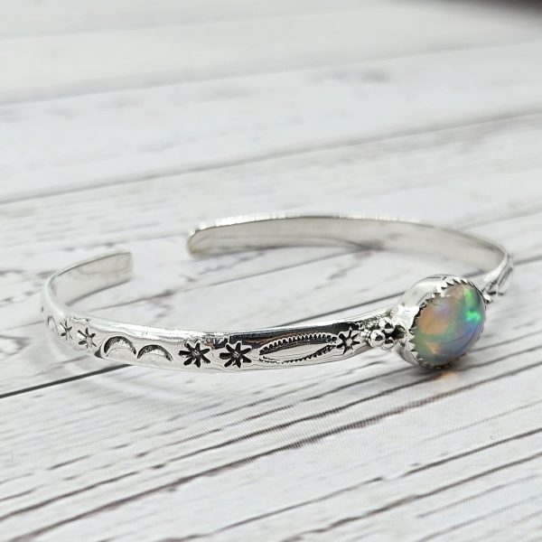 Ethiopian Opal Southwest Etched 925 Silver Cuff Bangle (RSB2-163) - Image 2