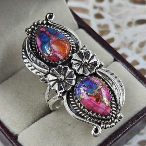 Pink Dahlia Turquoise 925 Sterling Silver Ring (REXT81-1)