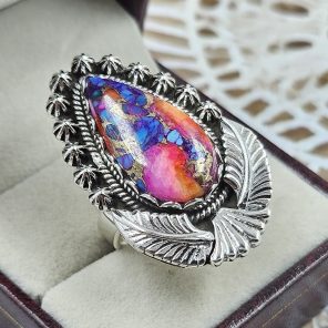 Pink Dahlia Turquoise 925 Sterling Silver Ring (REXT80-3)