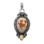 Mexican Fire Opal & Opal 1.25" 925 Sterling Silver Pendant (REXT55-15)
