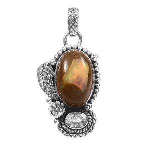 Galaxy Opal & Morganite 1.25" 925 Sterling Silver Pendant (REXT76-159)