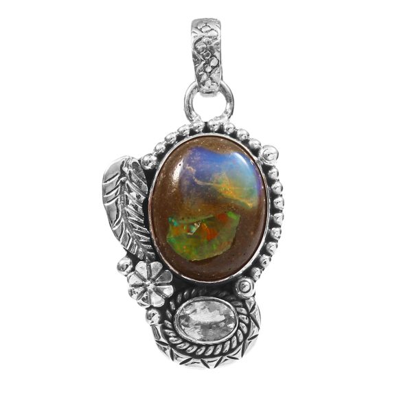 Galaxy Opal & Morganite 1.25" 925 Sterling Silver Pendant (REXT76-161)