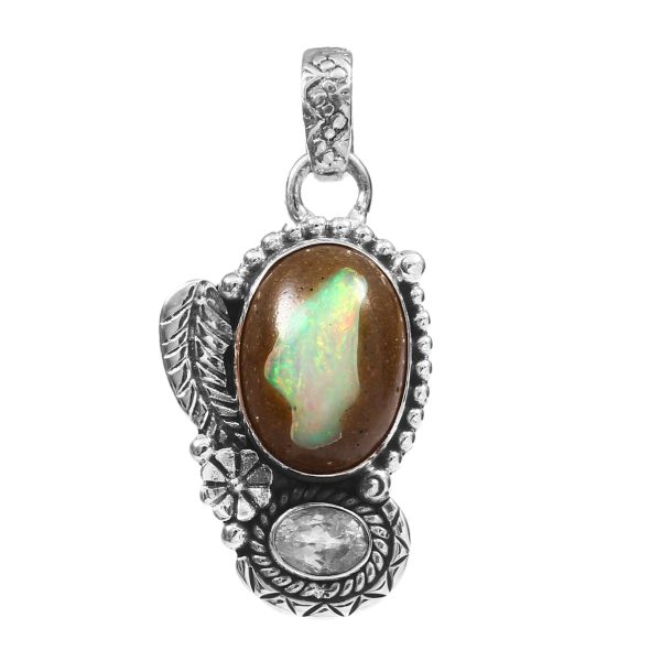 Galaxy Opal & Morganite 1.25" 925 Sterling Silver Pendant (REXT76-163)