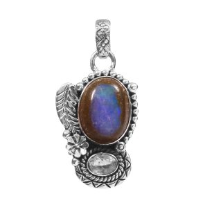 Galaxy Opal & Morganite 1.25" 925 Sterling Silver Pendant (REXT76-162)