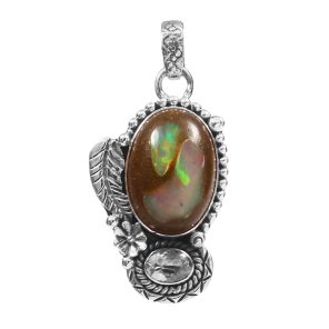 Galaxy Opal & Morganite 1.25" 925 Sterling Silver Pendant (REXT76-164)