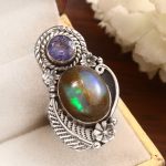 Galaxy Opal & Tanzanite Adjustable 925 Sterling Silver Ring (REXT76-137)