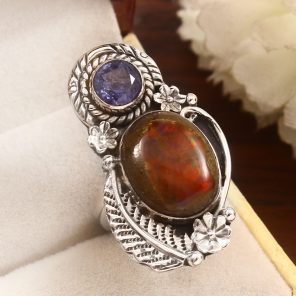 Galaxy Opal & Tanzanite Adjustable 925 Sterling Silver Ring (REXT76-142)