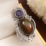 Galaxy Opal & Tanzanite Adjustable 925 Sterling Silver Ring (REXT76-136)