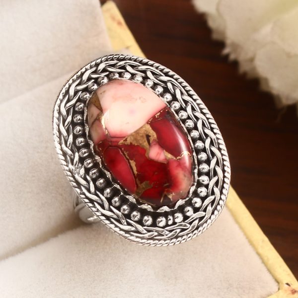 Red Rose Dahlia Turquoise Size US 10 925 Sterling Silver Ring (RS61-229)