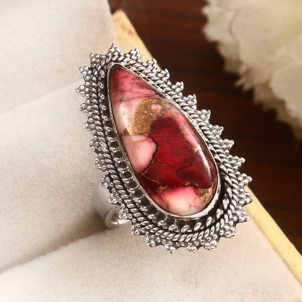 Red Rose Dahlia Turquoise Size US 7 925 Sterling Silver Ring (RS61-209)