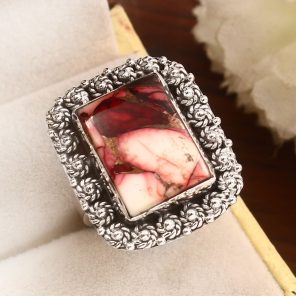 Red Rose Dahlia Turquoise Size US 9 925 Sterling Silver Ring (RS61-224)
