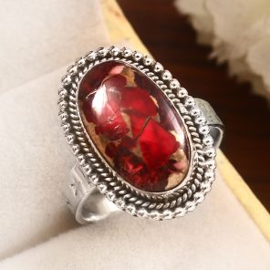 Red Rose Dahlia Turquoise Size US 11 925 Sterling Silver Ring (RS61-246)