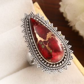 Red Rose Dahlia Turquoise Size US 9 925 Sterling Silver Ring (RS61-225)
