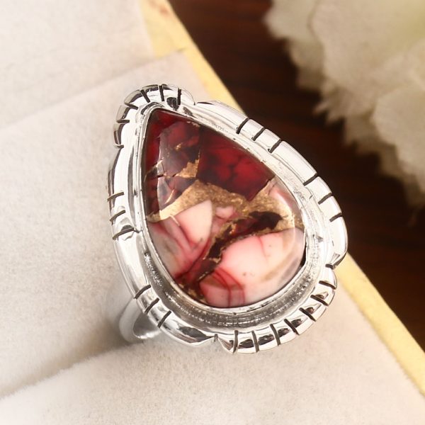 Red Rose Dahlia Turquoise Size US 8 925 Sterling Silver Ring (RS61-217)