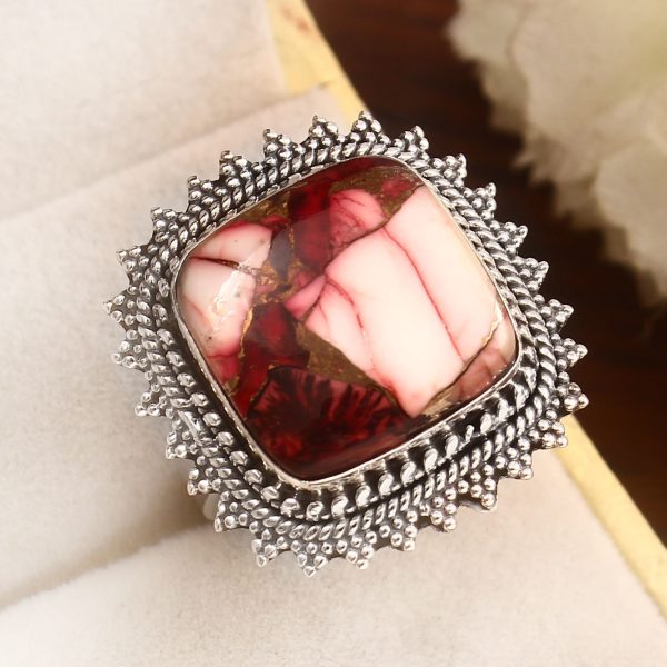 Red Rose Dahlia Turquoise Size US 10 925 Sterling Silver Ring (RS61-236)
