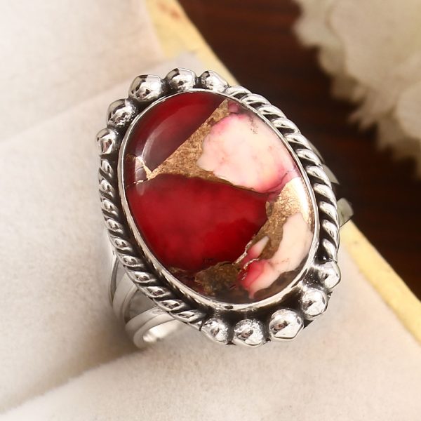 Red Rose Dahlia Turquoise Size US 8 925 Sterling Silver Ring (RS61-223)