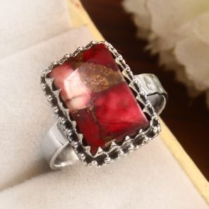 Red Rose Dahlia Turquoise Size US 11 925 Sterling Silver Ring (RS61-248)