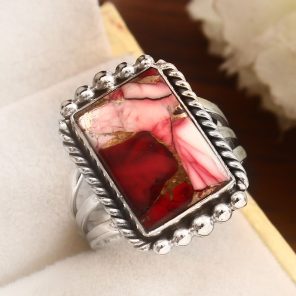 Red Rose Dahlia Turquoise Size US 10 925 Sterling Silver Ring (RS61-242)