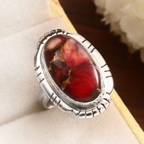 Red Rose Dahlia Turquoise 925 Sterling Silver Ring (RS61-205)