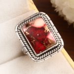 Red Rose Dahlia Turquoise Size US 8 925 Sterling Silver Ring (RS61-218)