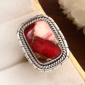 Red Rose Dahlia Turquoise 925 Sterling Silver Ring (RS61-206)