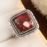 Red Rose Dahlia Turquoise Size US 10 925 Sterling Silver Ring (RS61-245)