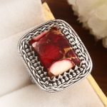 Red Rose Dahlia Turquoise Size US 10 925 Sterling Silver Ring (RS61-241)