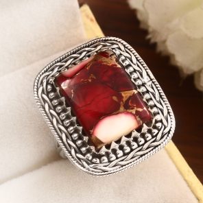 Red Rose Dahlia Turquoise Size US 10 925 Sterling Silver Ring (RS61-241)