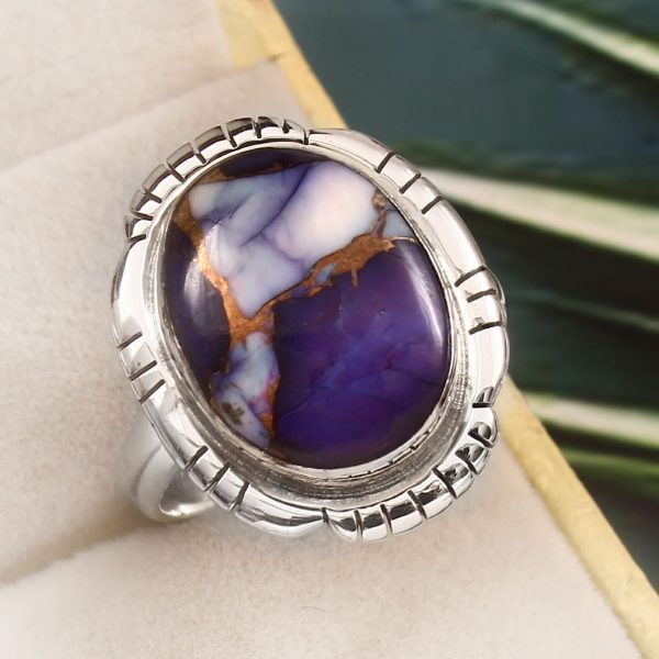 Purple Rose Dahlia Turquoise Size US 10 925 Sterling Silver Ring (RS61-316)