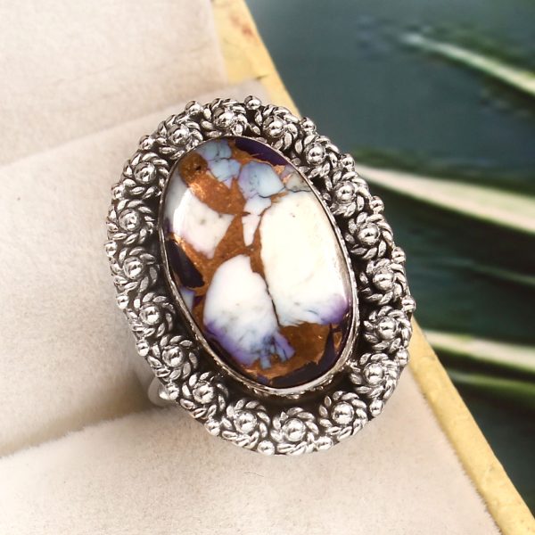 Purple Rose Dahlia Turquoise Size US 8 925 Sterling Silver Ring (RS61-276)