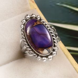 Purple Rose Dahlia Turquoise Size US 6 925 Sterling Silver Ring (RS61-252)