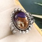 Purple Rose Dahlia Turquoise Size US 8 925 Sterling Silver Ring (RS61-277)