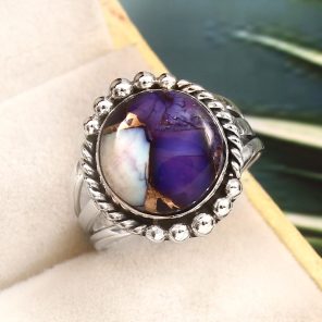 Purple Rose Dahlia Turquoise Size US 10 925 Sterling Silver Ring (RS61-305)