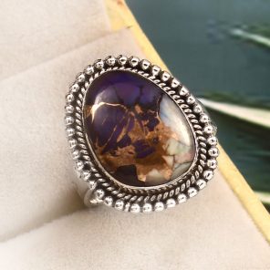 Purple Rose Dahlia Turquoise Size US 8 925 Sterling Silver Ring (RS61-278)