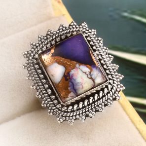 Purple Rose Dahlia Turquoise Size US 7 925 Sterling Silver Ring (RS61-261)