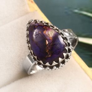 Purple Rose Dahlia Turquoise Size US 10 925 Sterling Silver Ring (RS61-306)