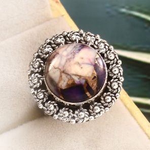 Purple Rose Dahlia Turquoise Size US 7 925 Sterling Silver Ring (RS61-262)
