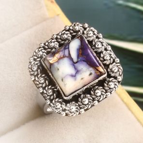 Purple Rose Dahlia Turquoise Size US 10 925 Sterling Silver Ring (RS61-307)