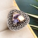 Purple Rose Dahlia Turquoise Size US 8 925 Sterling Silver Ring (RS61-279)
