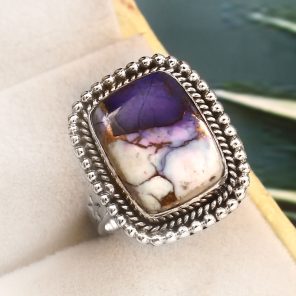 Purple Rose Dahlia Turquoise Size US 7 925 Sterling Silver Ring (RS61-263)