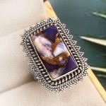 Purple Rose Dahlia Turquoise Size US 8 925 Sterling Silver Ring (RS61-282)