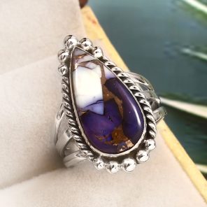 Purple Rose Dahlia Turquoise Size US 8 925 Sterling Silver Ring (RS61-281)