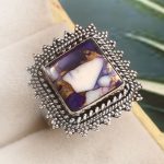 Purple Rose Dahlia Turquoise Size US 8 925 Sterling Silver Ring (RS61-283)